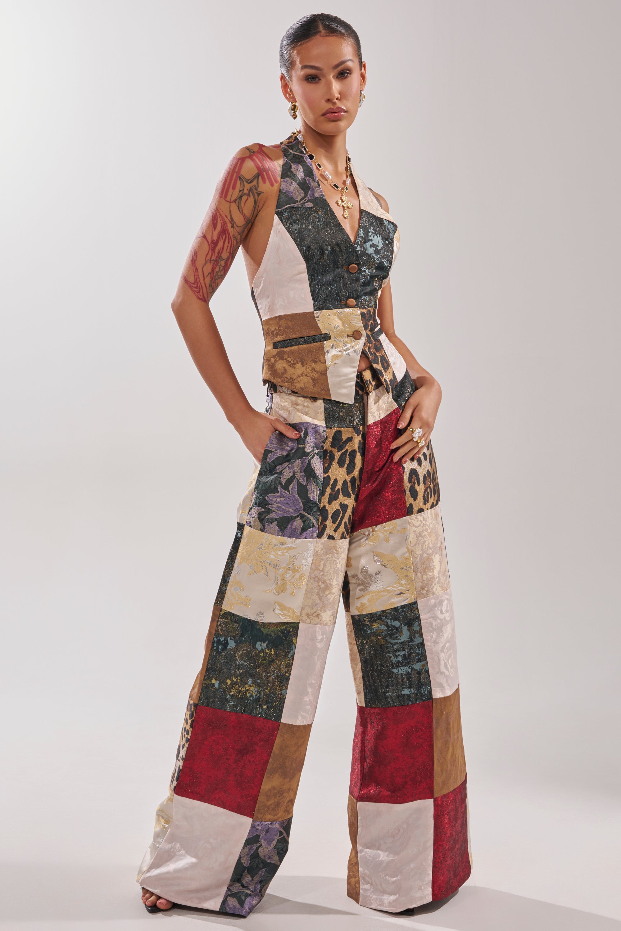 MADE YOU LOOK PATCHWORK HALTER VEST