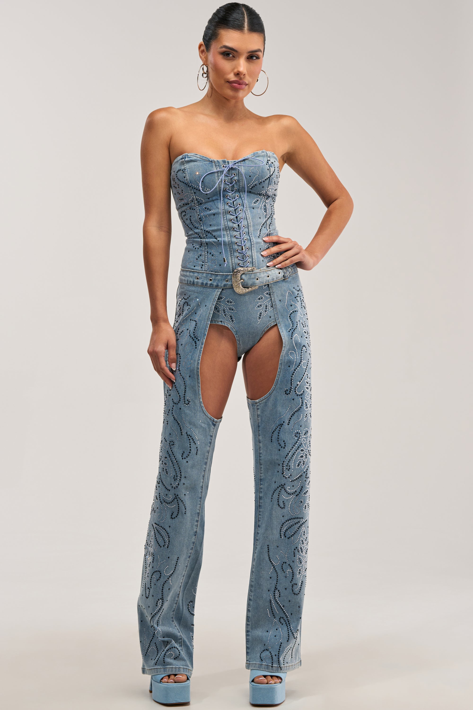 COWGIRL NIGHTS RHINESTONE DENIM CHAPS