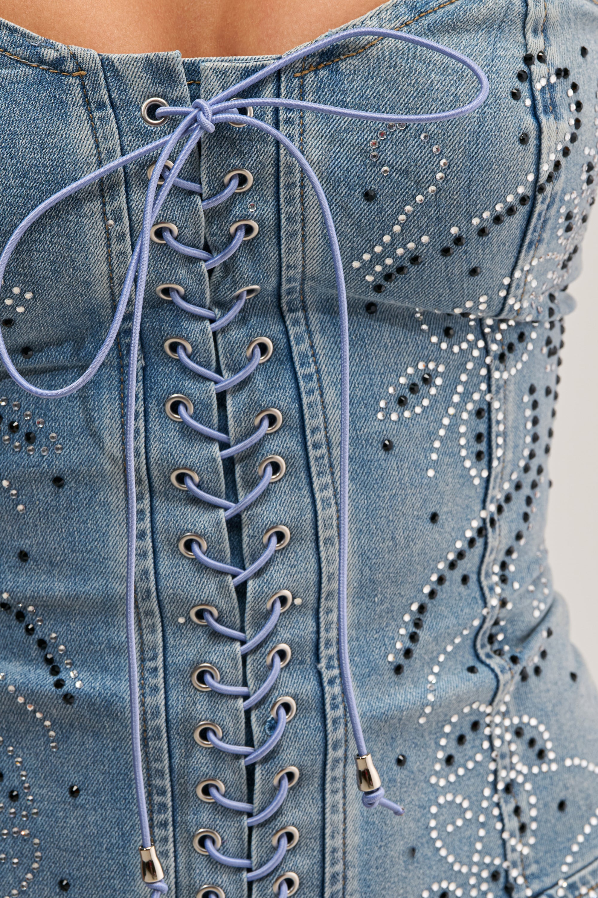 COWGIRL NIGHTS RHINESTONE DENIM BODYSUIT