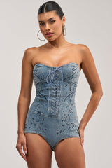 COWGIRL NIGHTS RHINESTONE DENIM BODYSUIT