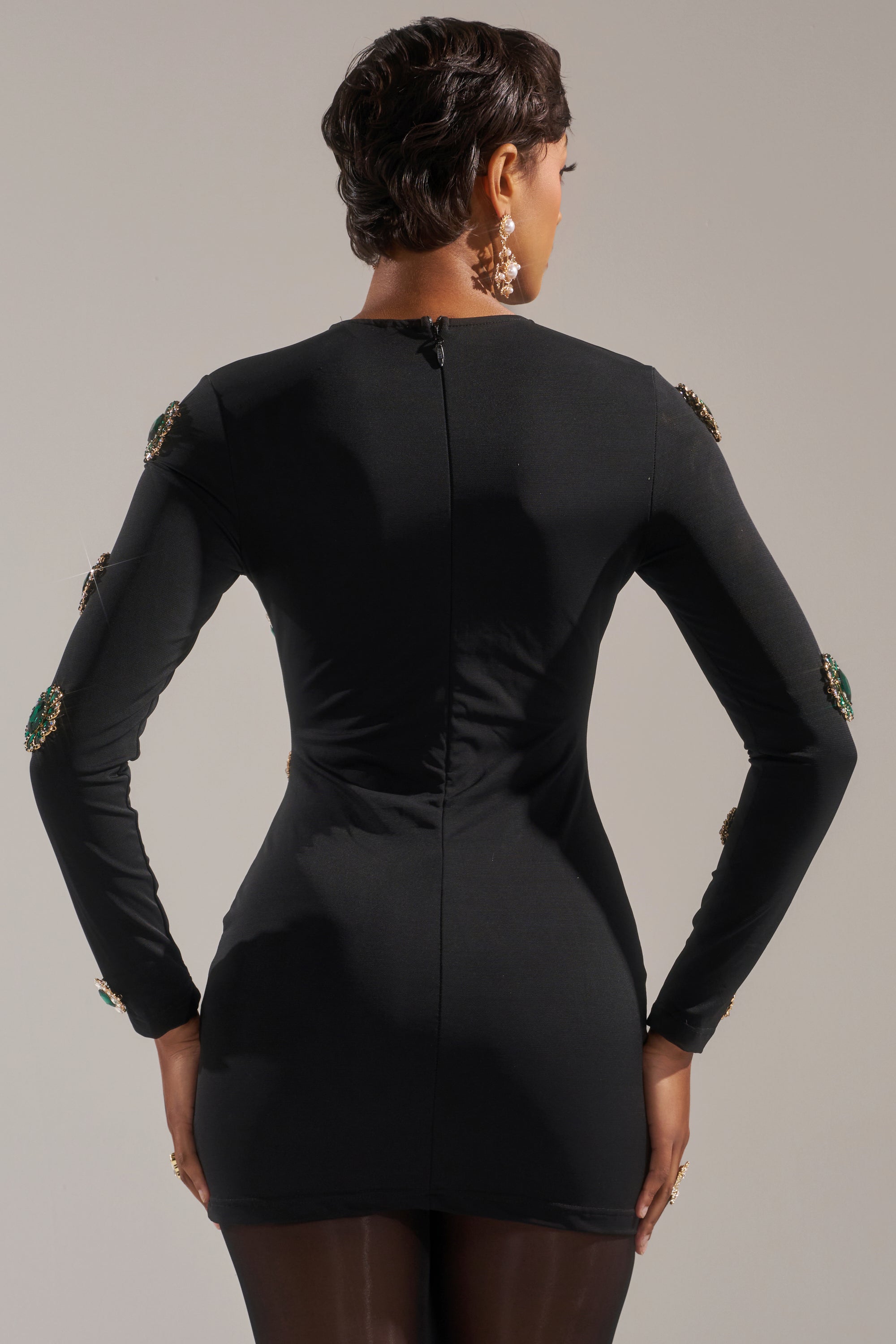 BLING BLING MESH MINI DRESS WITH RHINESTONE EMBELLISHMENTS