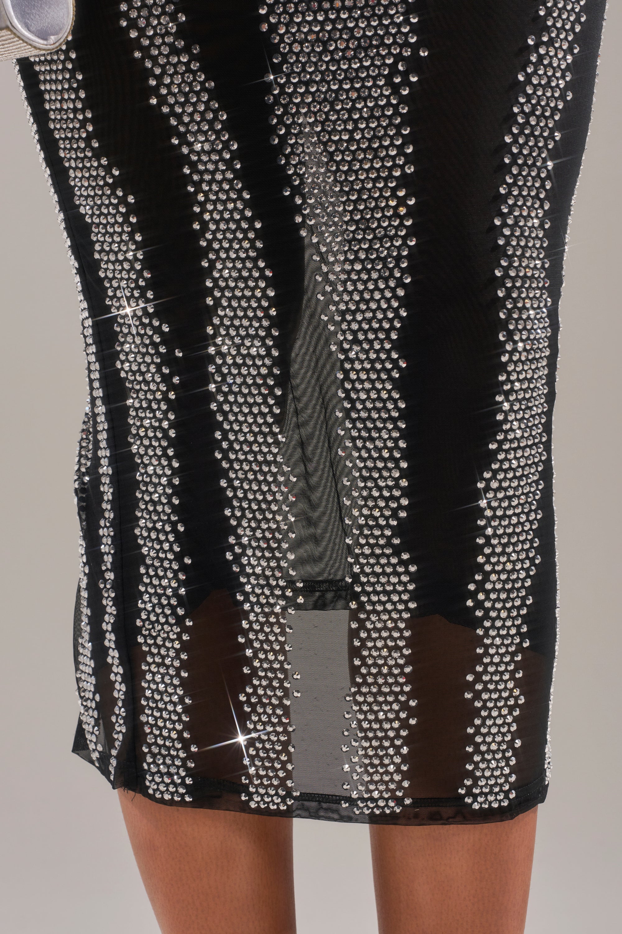 AURA RHINESTONE MESH PRINTED MIDI DRESS