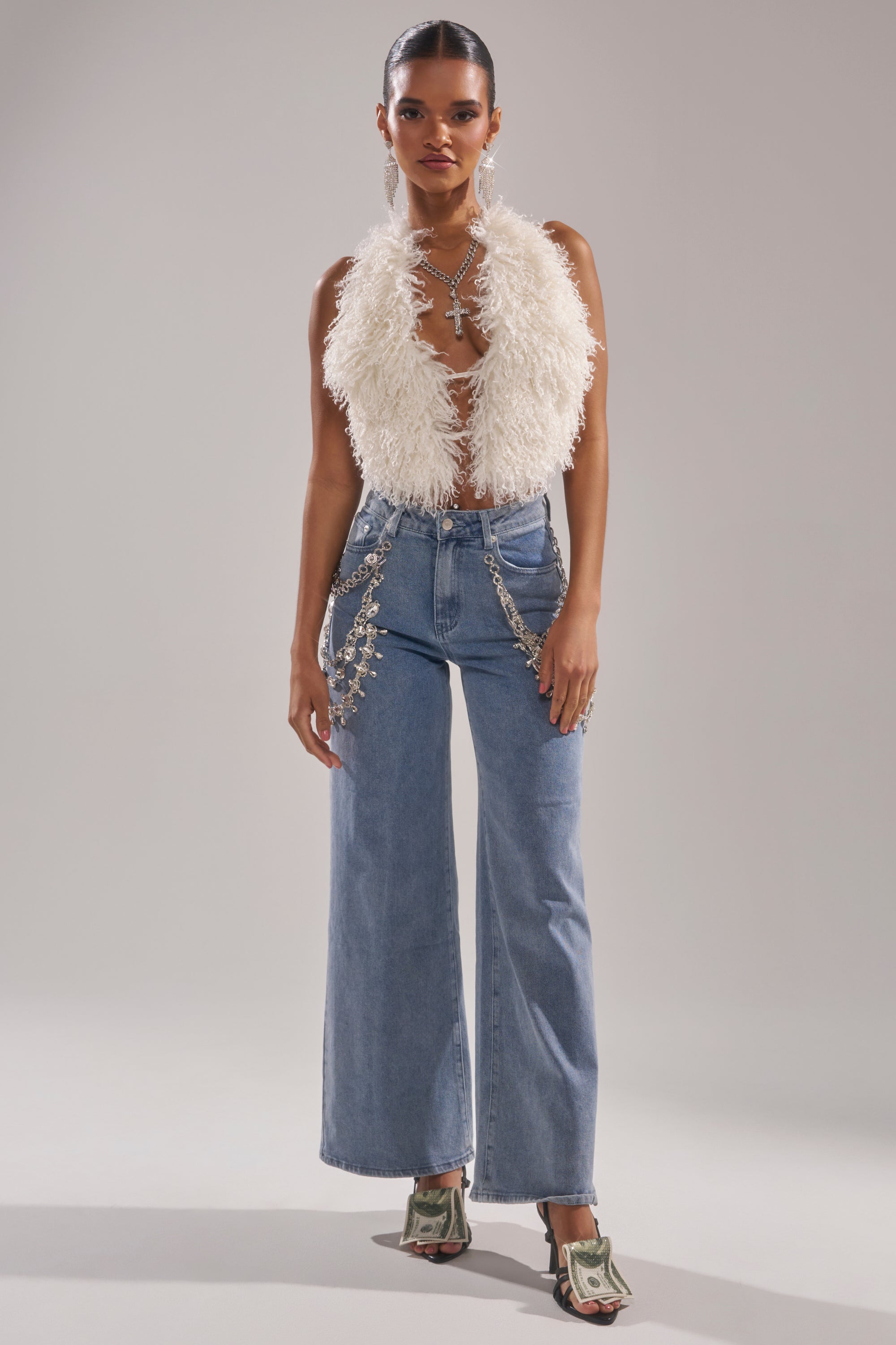 DIAMOND LOVER RELAXED DENIM WITH RHINESTONE