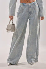 LIGHTS OUT RHINESTONE WIDE LEG DENIM
