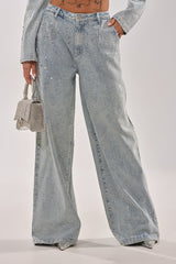 LIGHTS OUT RHINESTONE WIDE LEG DENIM