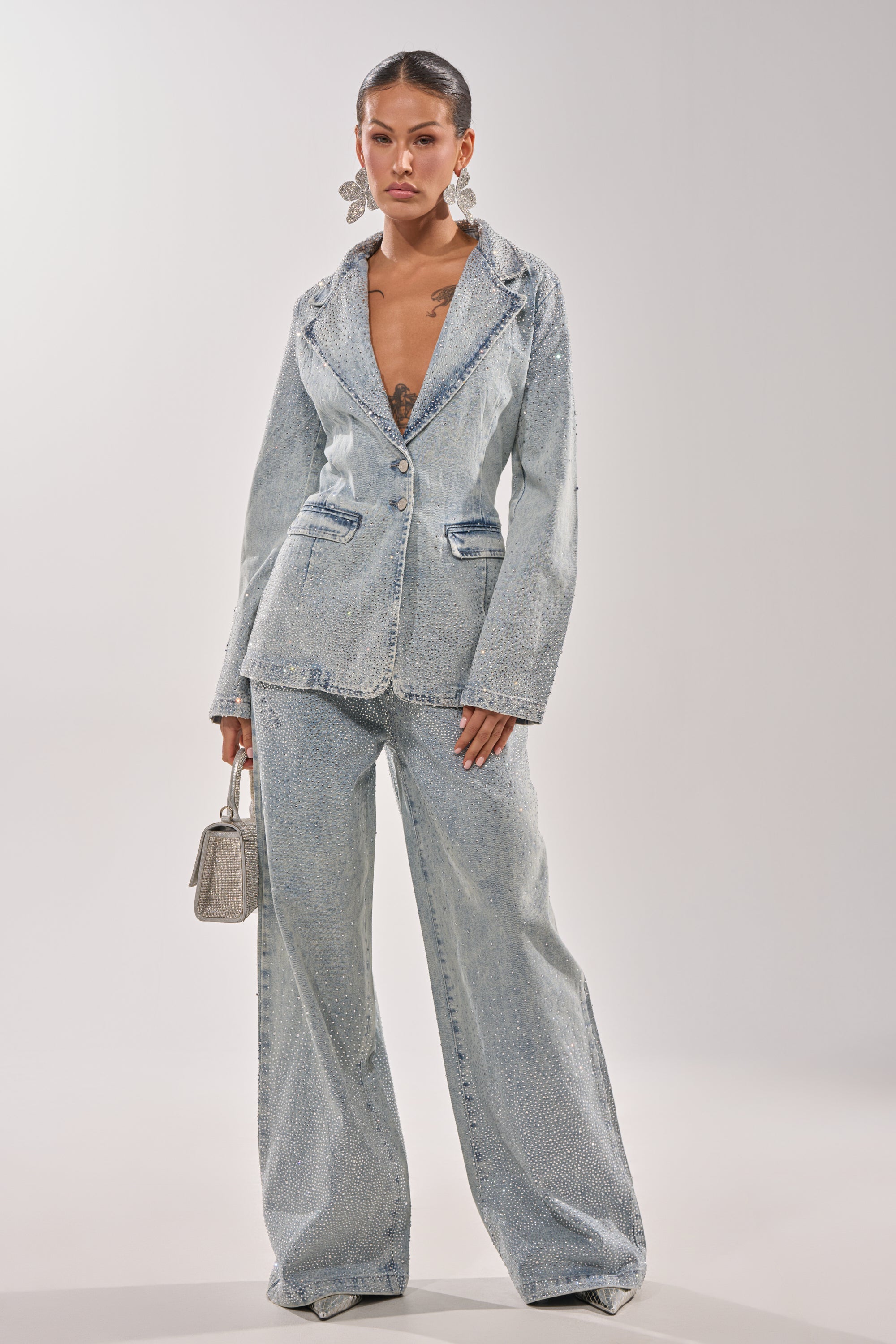 LIGHTS OUT RHINESTONE WIDE LEG DENIM