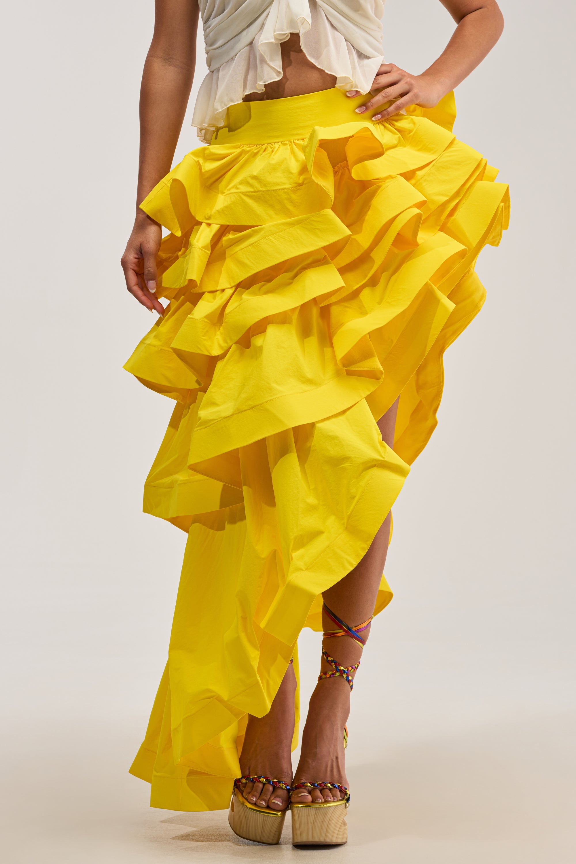 ELEGANT QUEEN ASYMMETRICAL SKIRT IN YELLOW