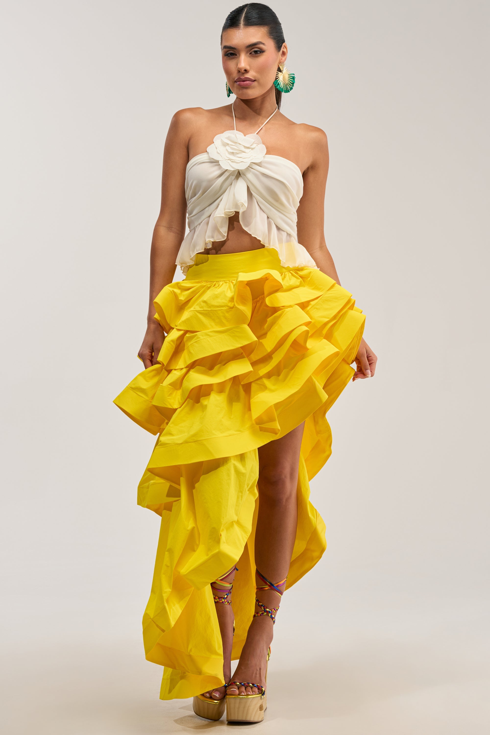 ELEGANT QUEEN ASYMMETRICAL SKIRT IN YELLOW