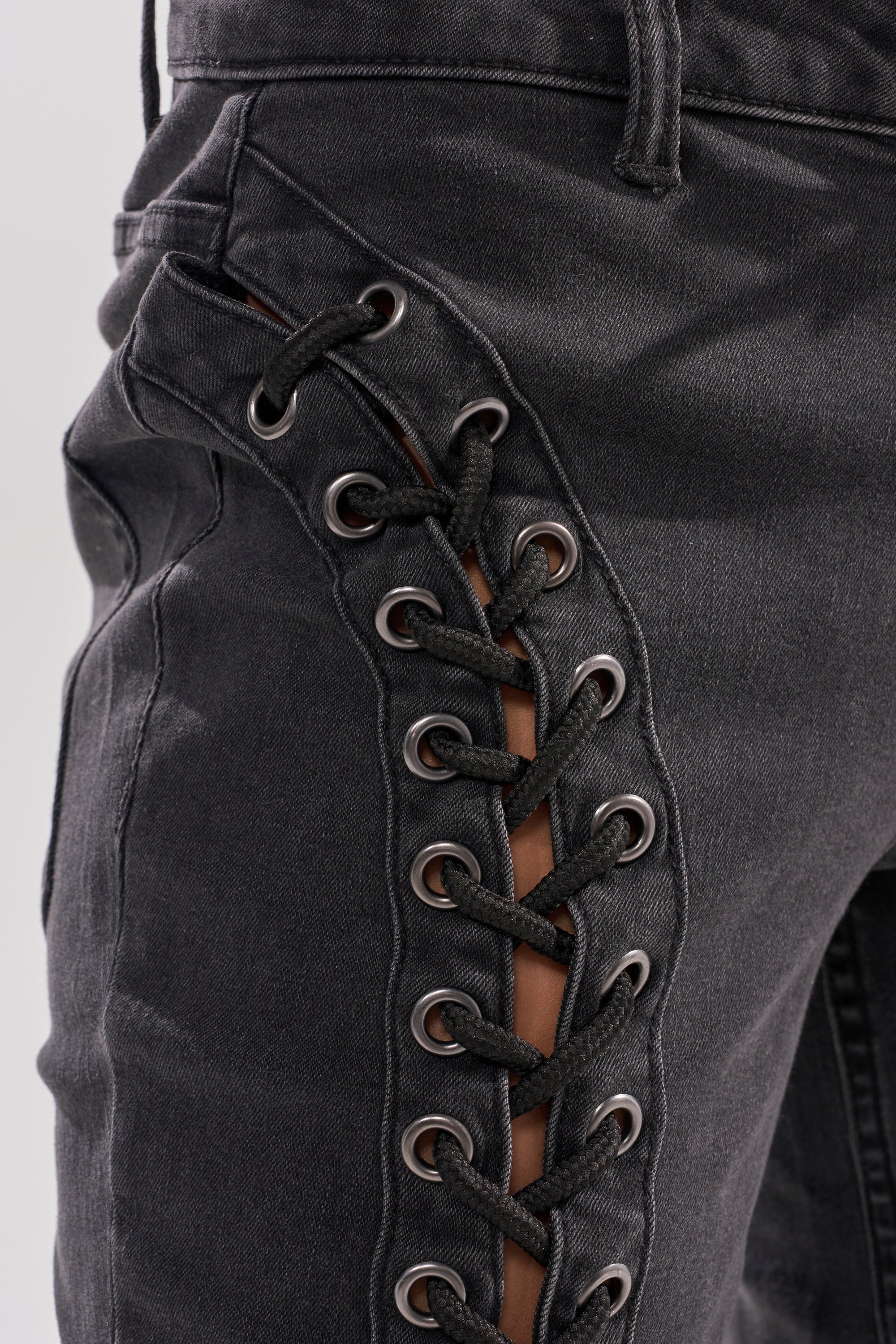 HOTTY LACE UP FLARE DENIM