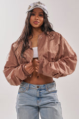 TAKE IT EASY CROPPED BOMBER IN MAUVE