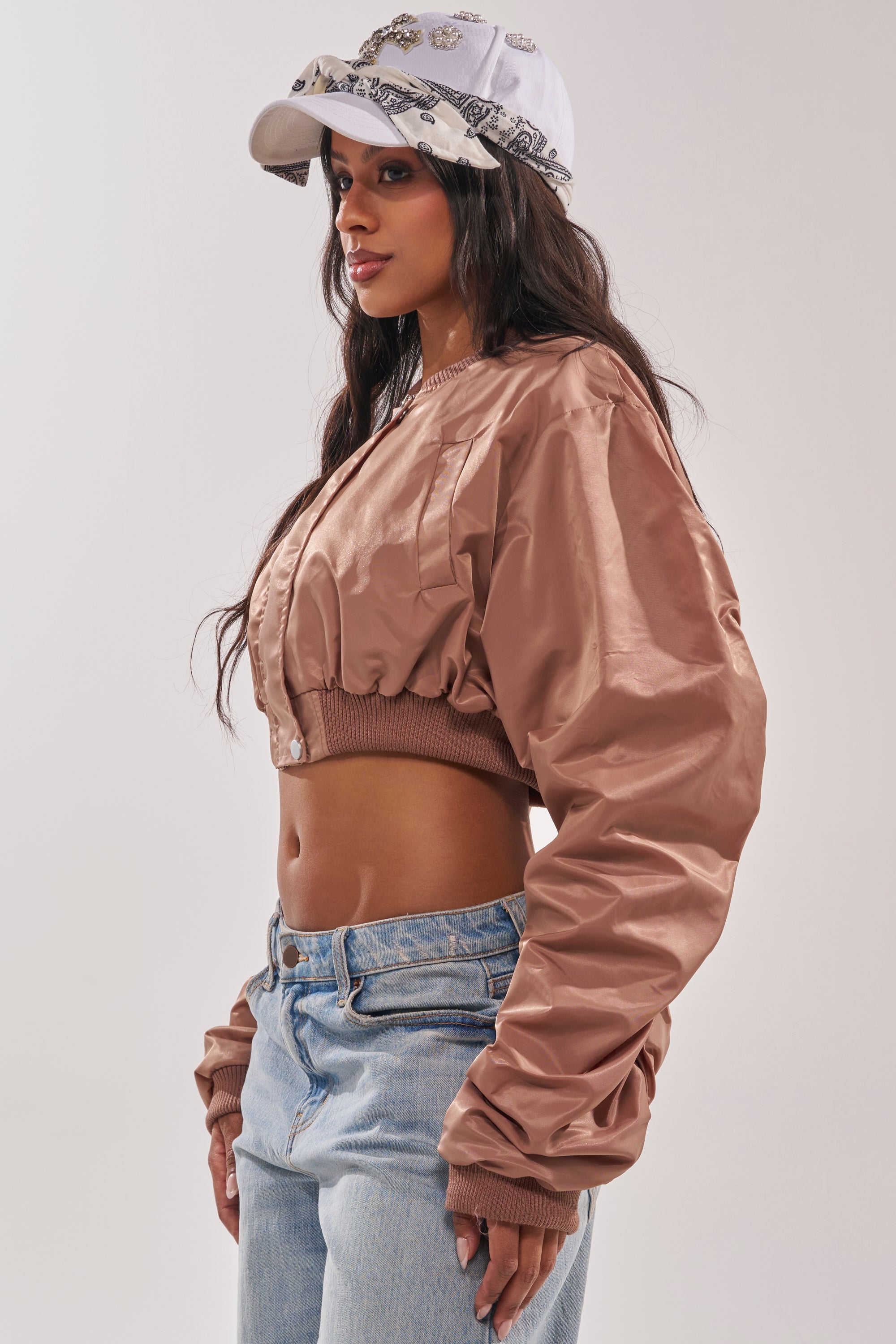 TAKE IT EASY CROPPED BOMBER IN MAUVE