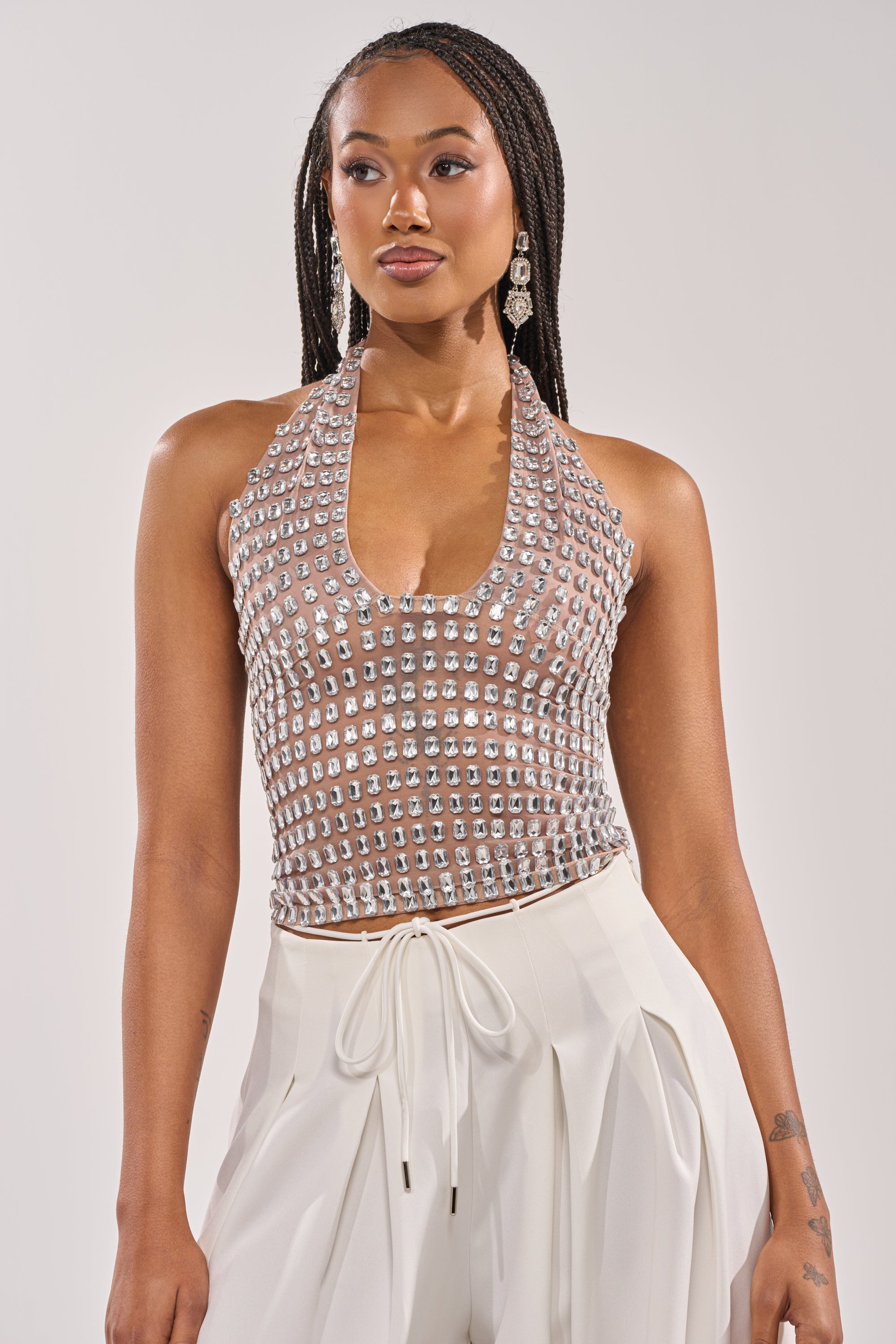 SPARKLING LIGHTS RHINESTONE HALTER TOP