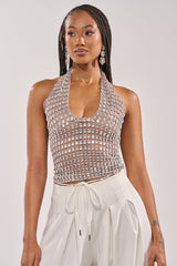 SPARKLING LIGHTS RHINESTONE HALTER TOP