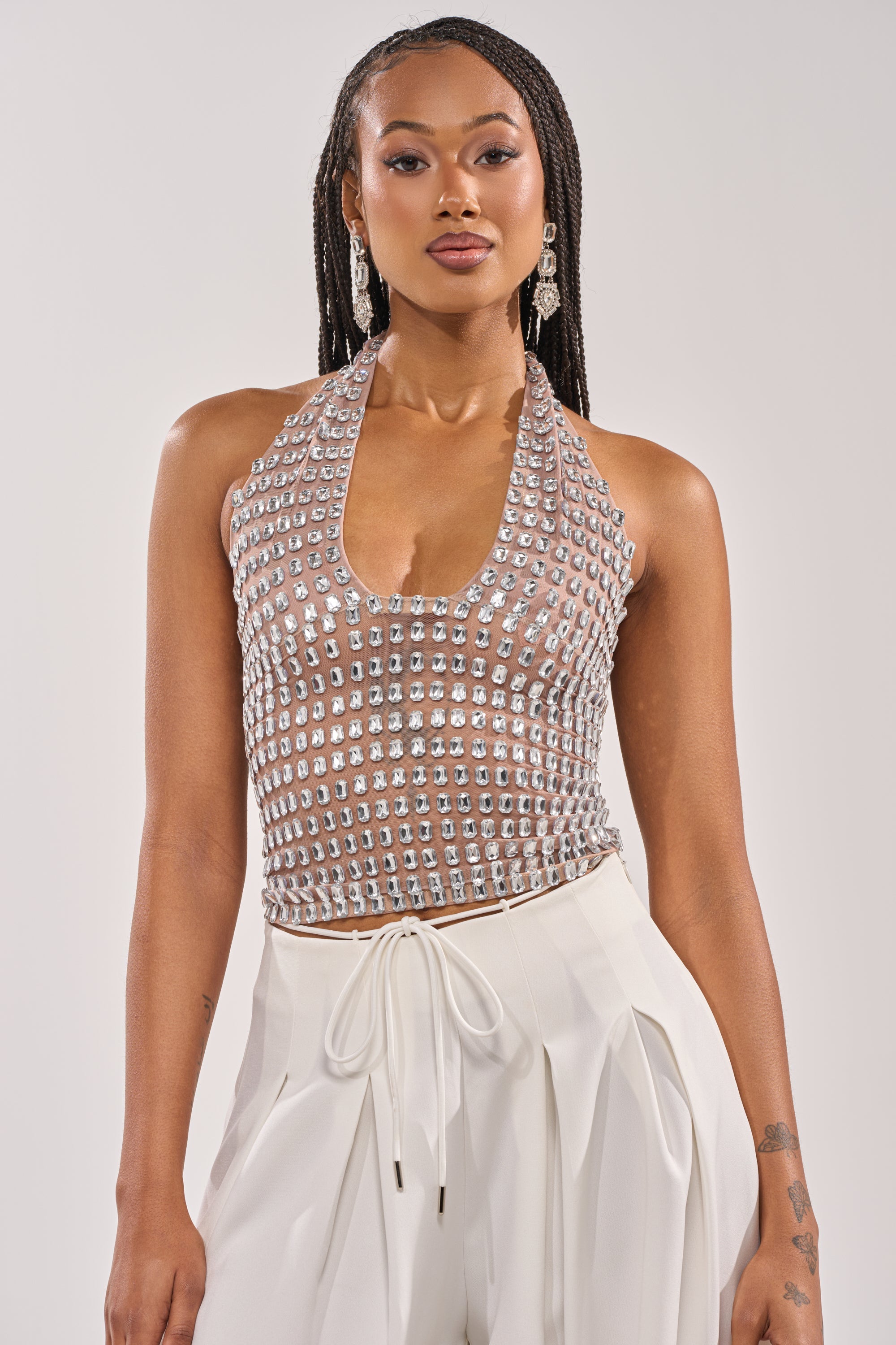 SPARKLING LIGHTS RHINESTONE HALTER TOP