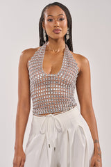 SPARKLING LIGHTS RHINESTONE HALTER TOP