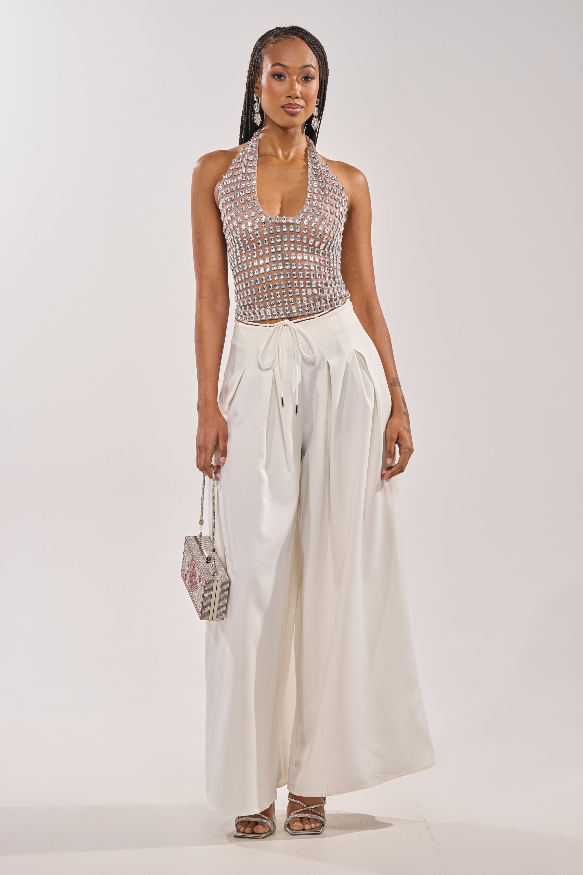 SPARKLING LIGHTS RHINESTONE HALTER TOP