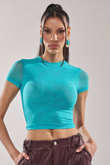 PAXTON DOUBLE LINED MESH SHORT SLEEVE TEE IN TURQUOISE