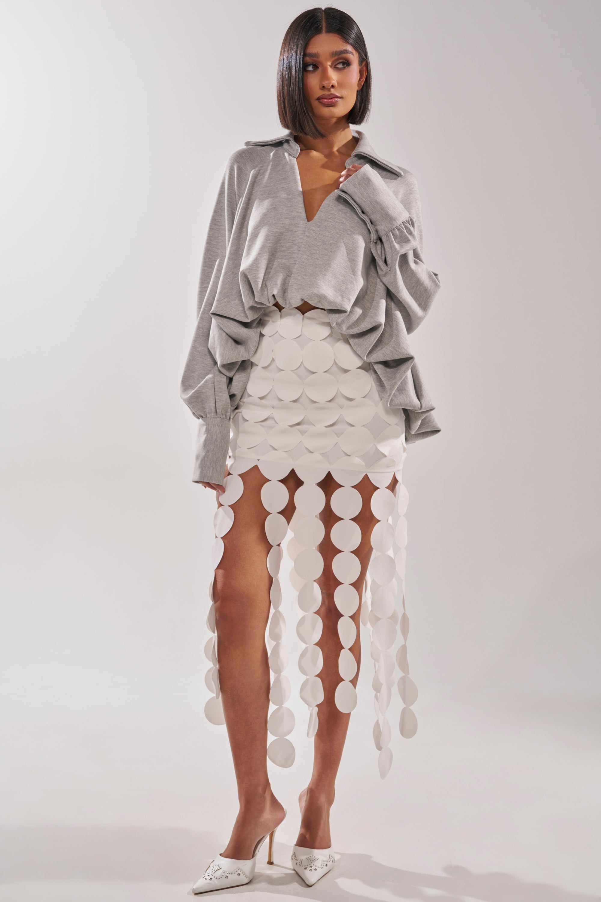NEW RULES HIGH LOW BLOUSE IN GREY