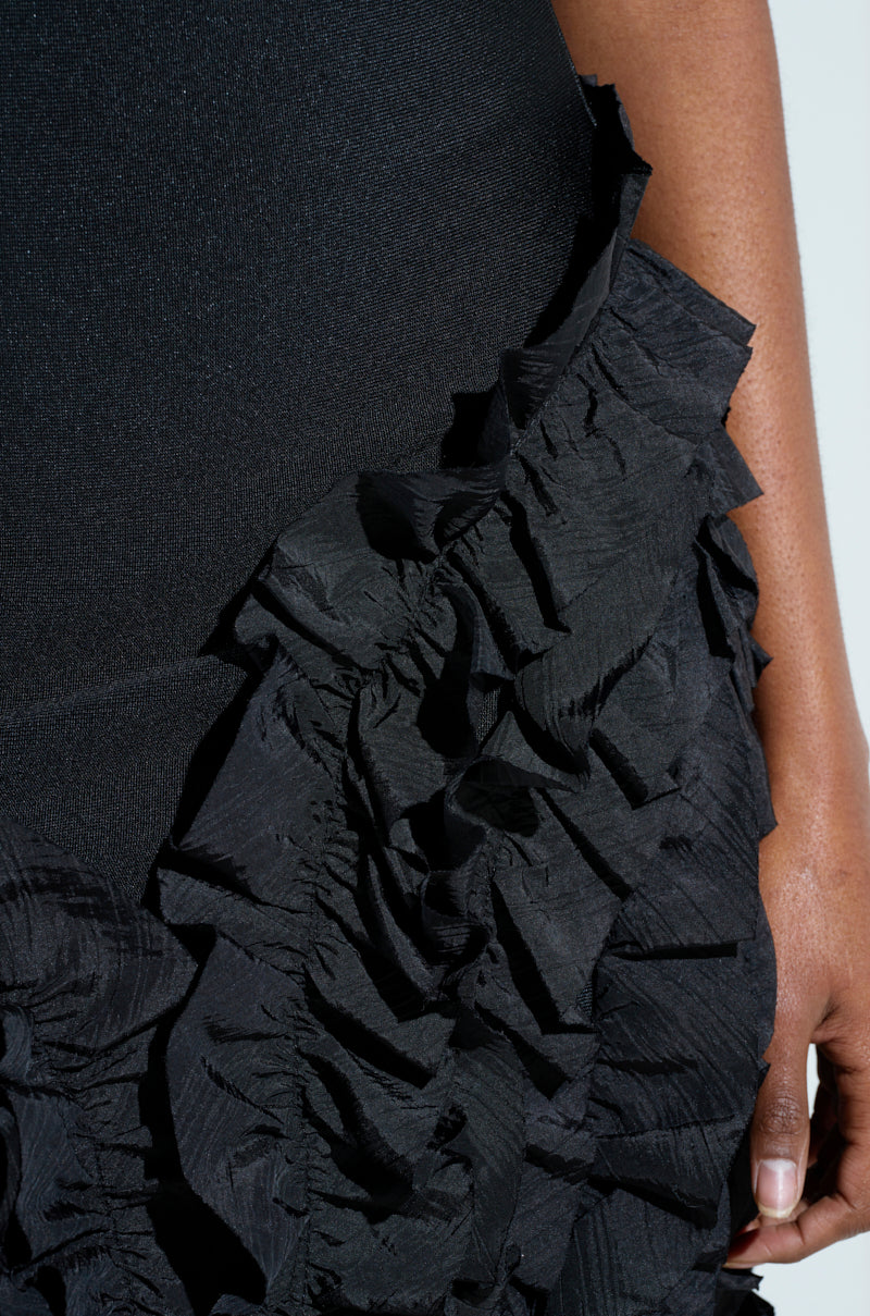 CITY LIGHTS RUFFLE MAXI DRESS