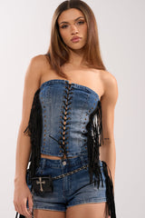 HIGH NOON FRINGE DENIM CORSET