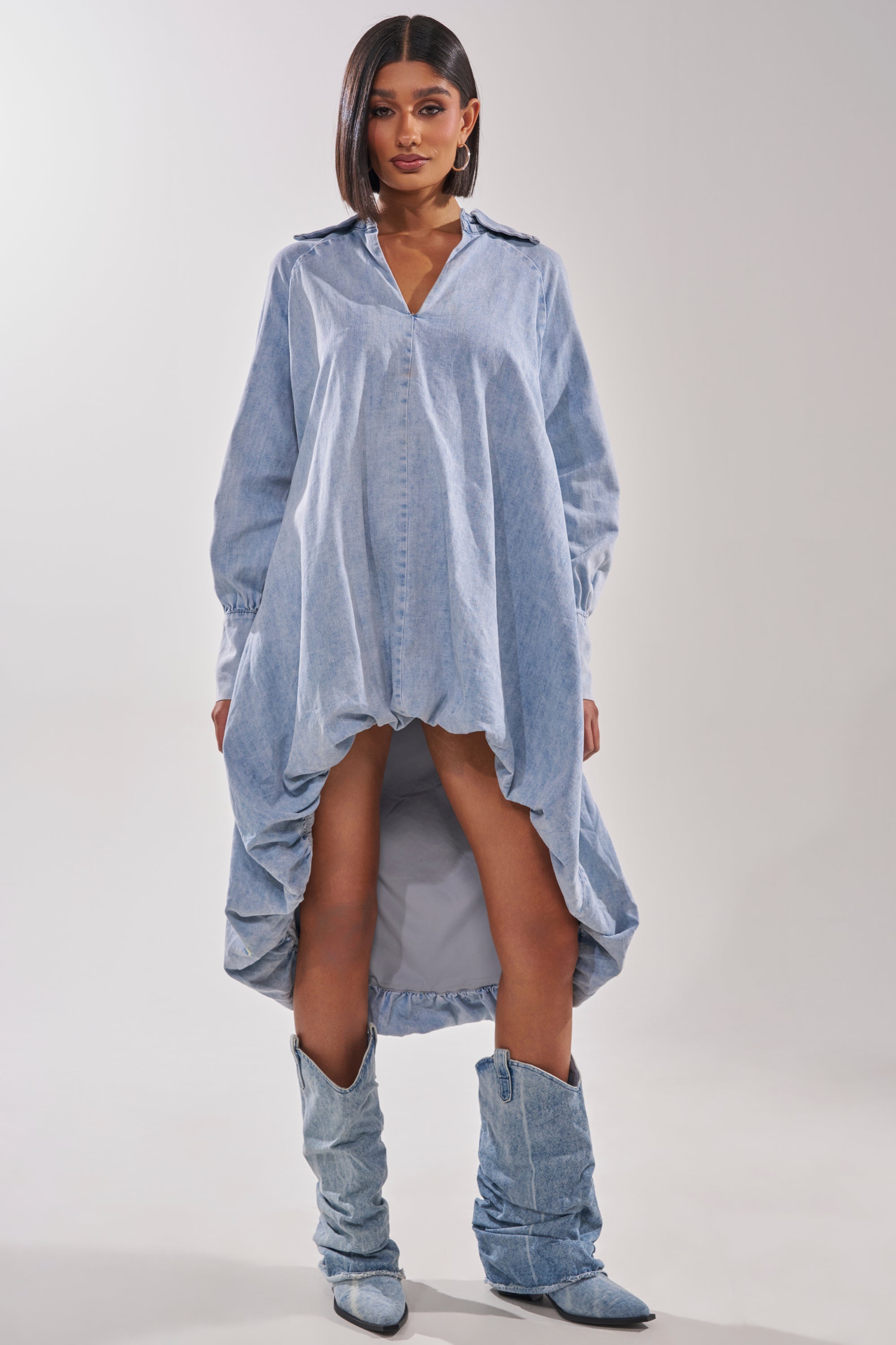 AMELIA DENIM HIGH-LOW DRESS