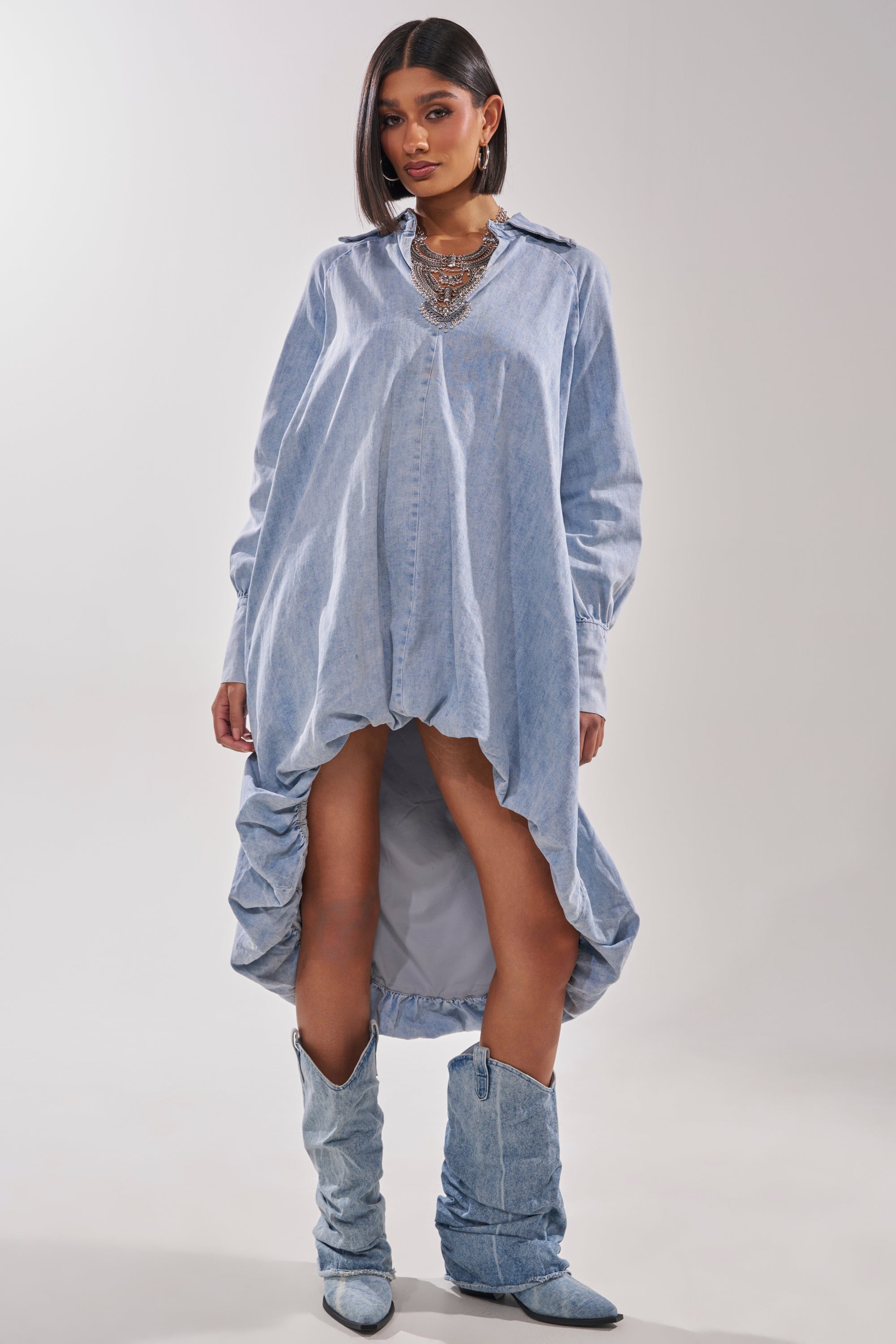 AMELIA DENIM HIGH-LOW DRESS