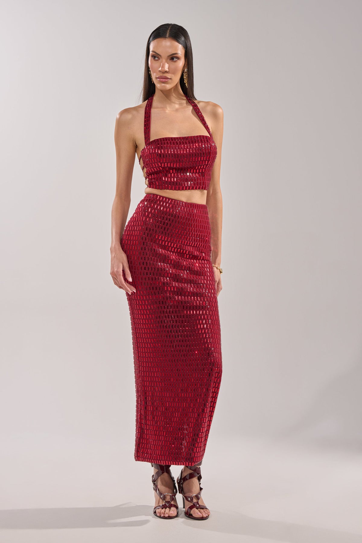 FALLING IN LOVE RHINESTONE MAXI SKIRT