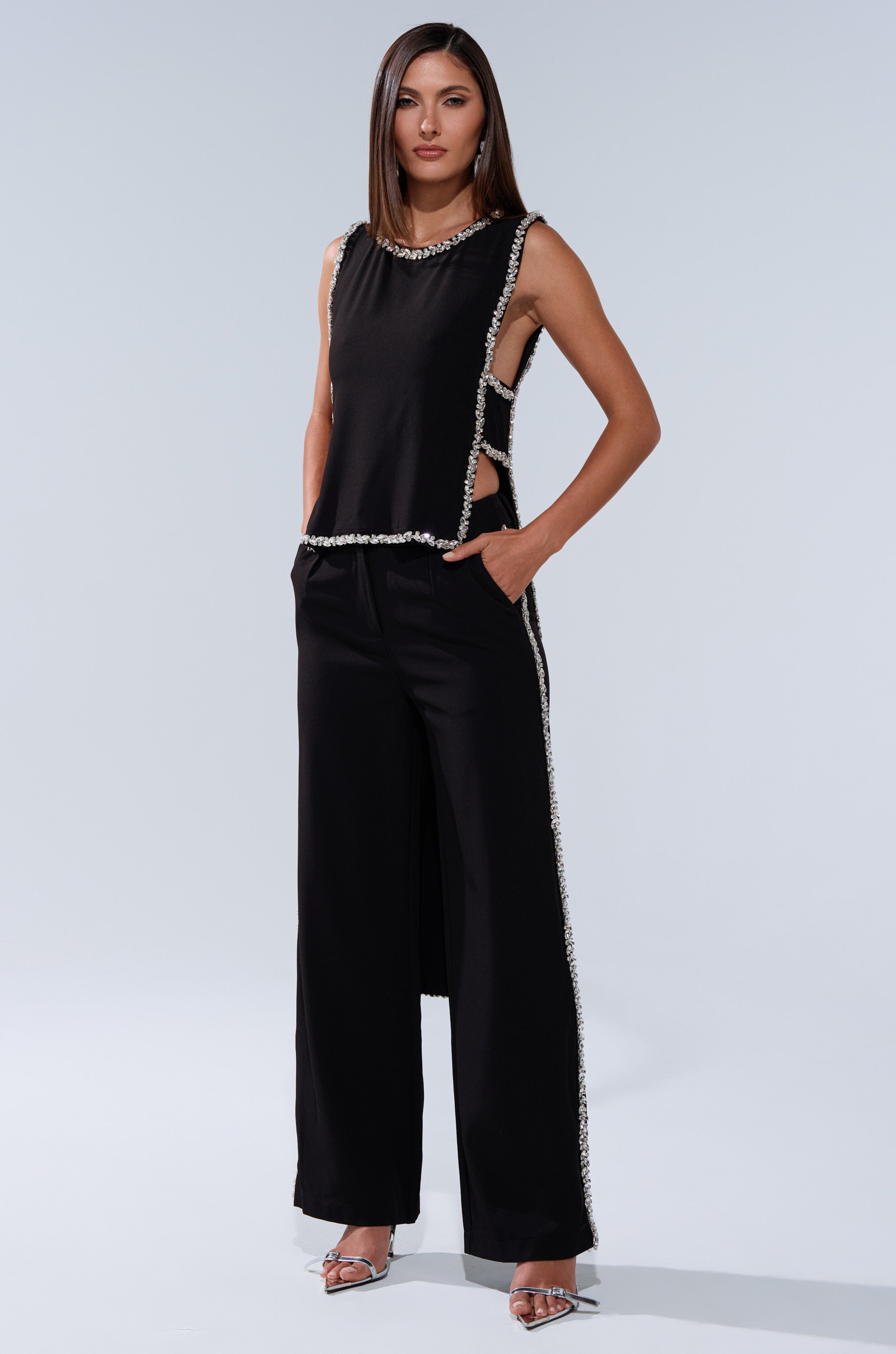 TALK TO ME TROUSER WITH RHINESTONE
