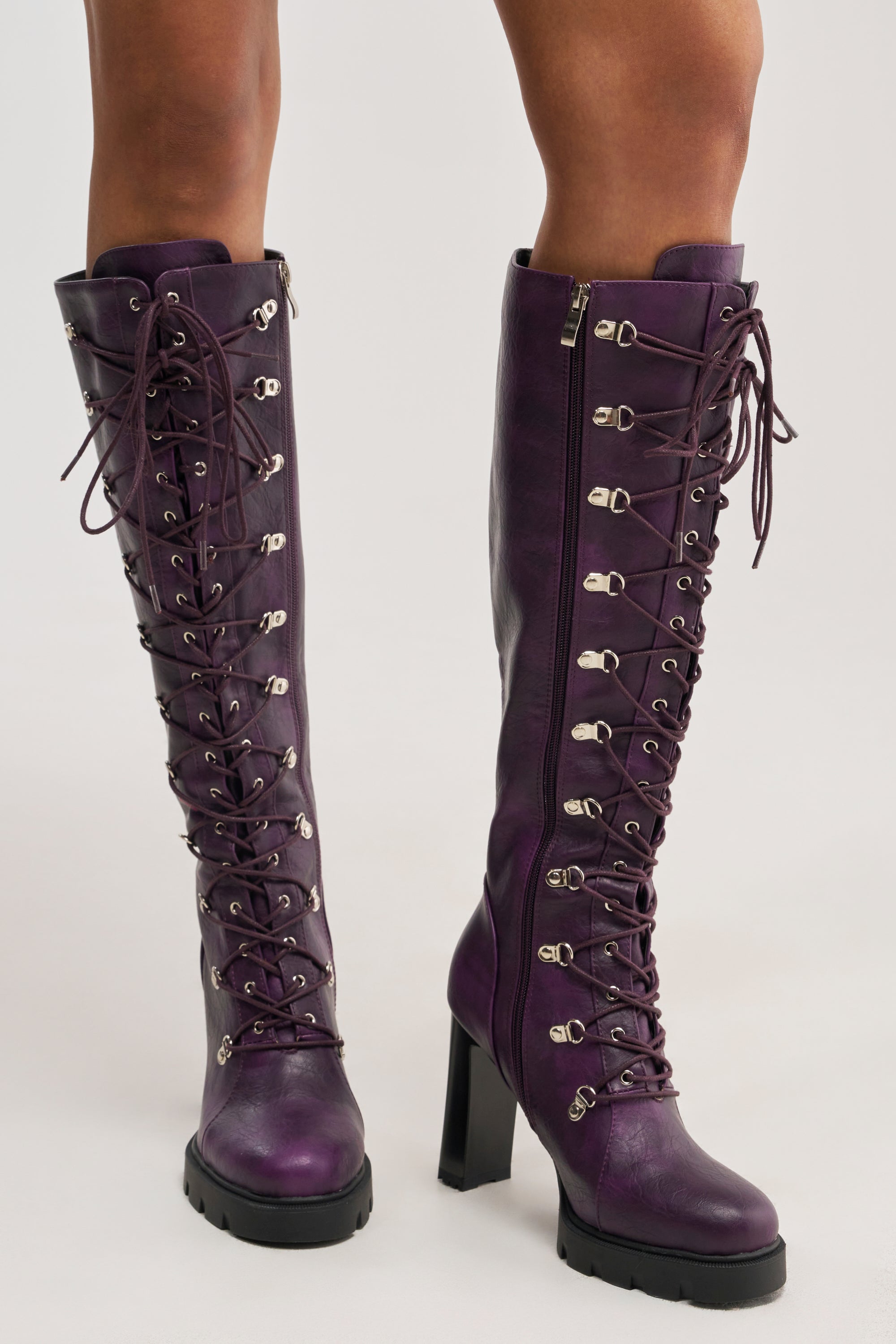AZALEA WANG AURIGA PLUM LACE UP BLOCK BOOT