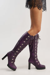 AZALEA WANG AURIGA PLUM LACE UP BLOCK BOOT