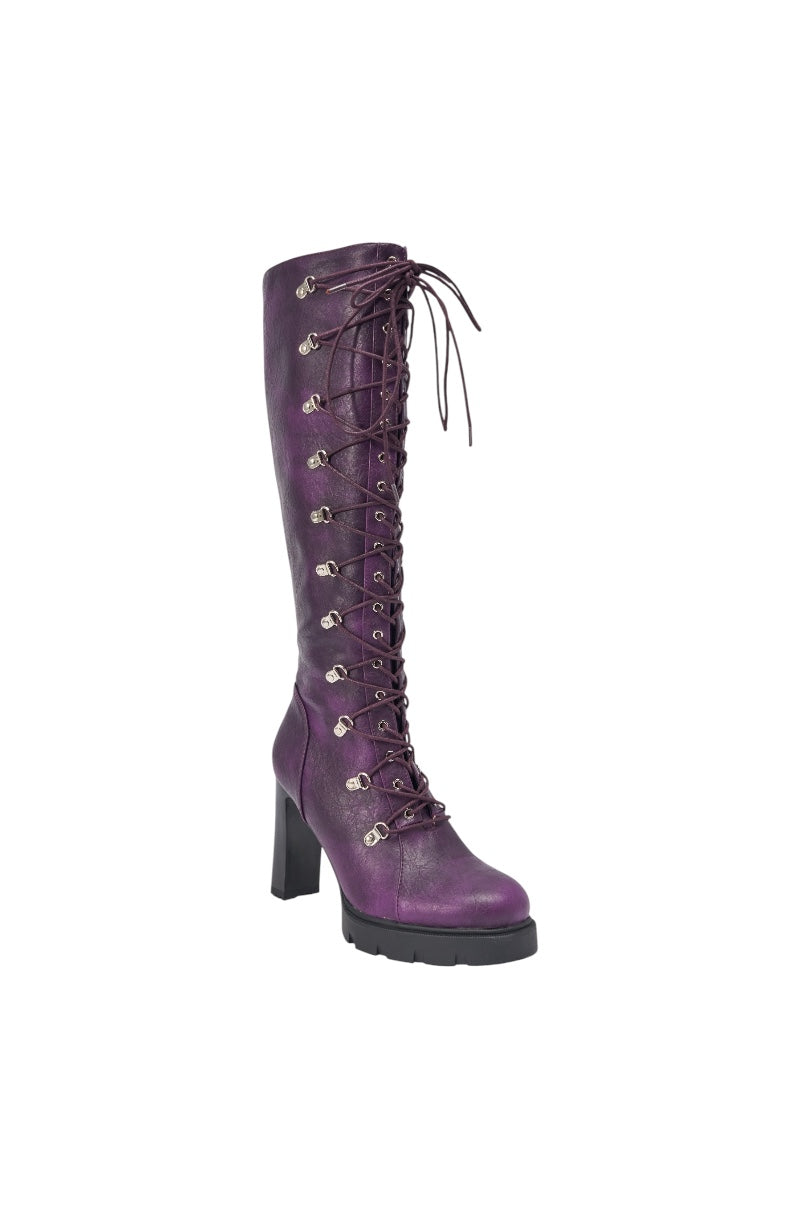 AZALEA WANG AURIGA PLUM LACE UP BLOCK BOOT