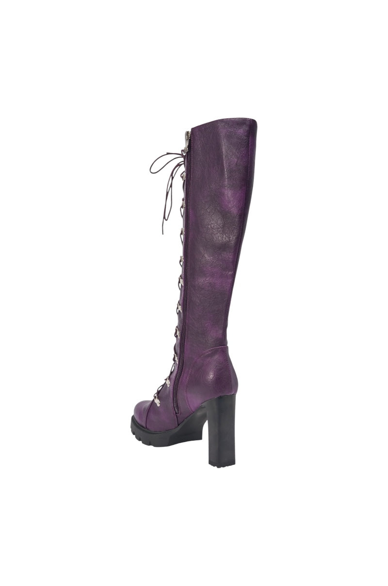 AZALEA WANG AURIGA PLUM LACE UP BLOCK BOOT