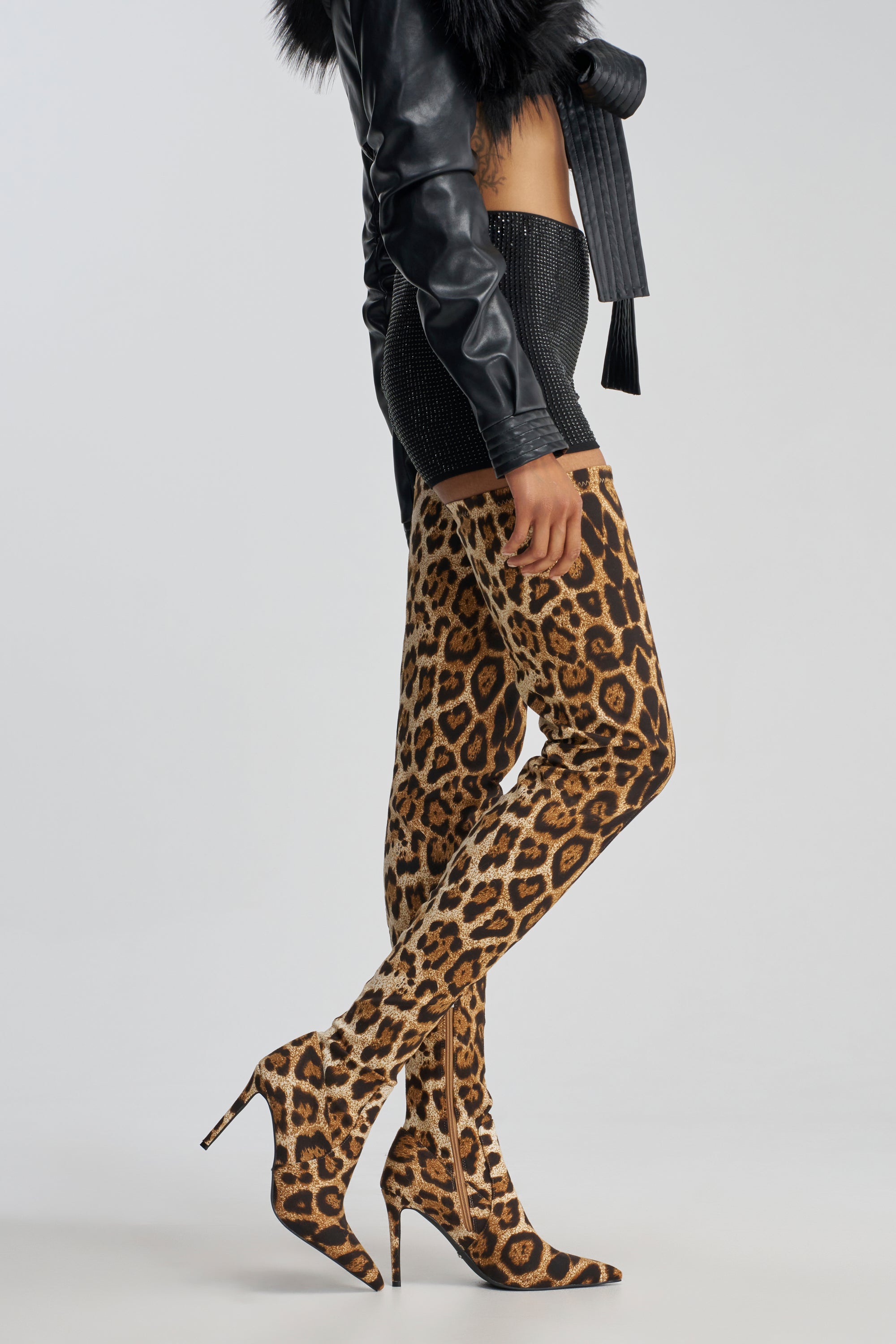 AZALEA WANG AVENOIR LEOPARD THIGH HIGH STILETTO BOOT