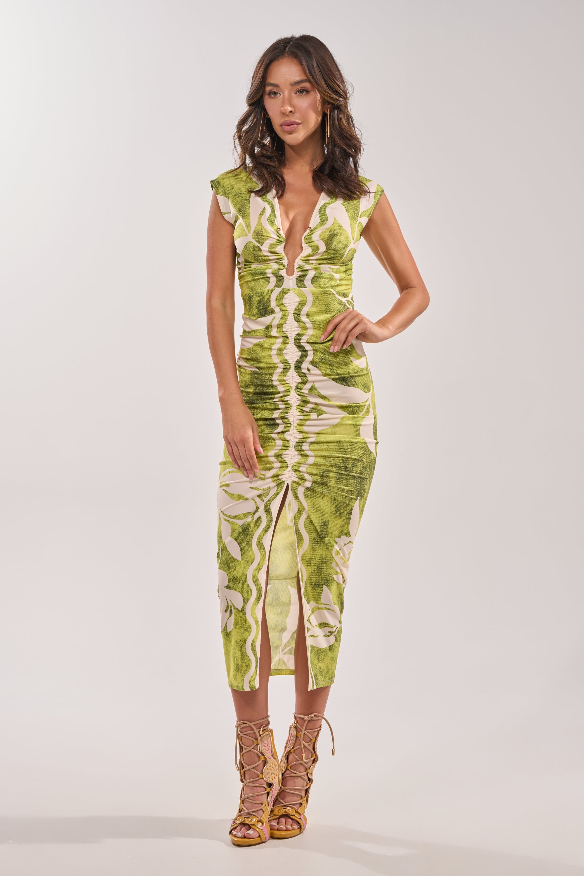FUN IN THE SUN CINCHED MIDI DRESS