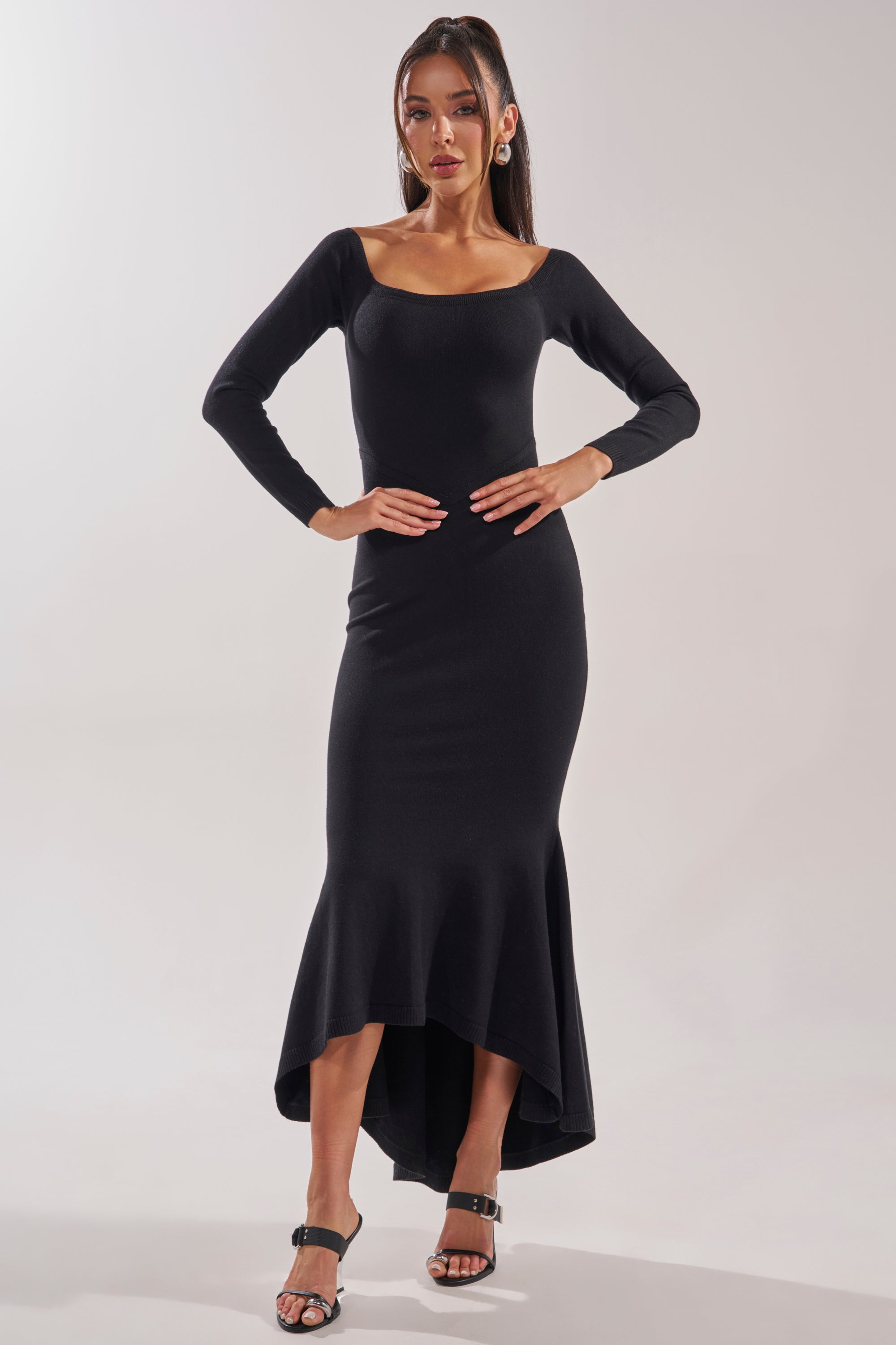 KALLIE OFF SHOULDER LONG SLEEVE SWEATER MAXI DRESS