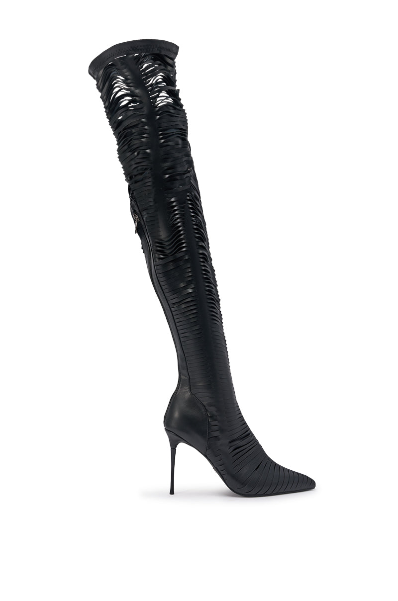AZALEA WANG BOUDOIR BLACK STRETCH PU OVER THE KNEE CUT OUT BOOT