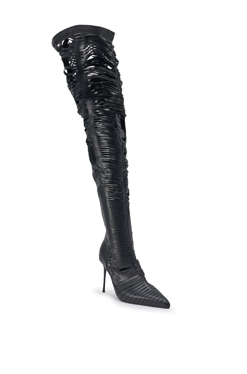 AZALEA WANG BOUDOIR BLACK STRETCH PU OVER THE KNEE CUT OUT BOOT