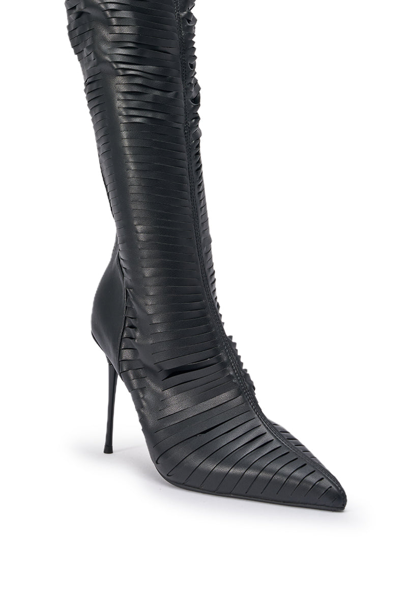 AZALEA WANG BOUDOIR BLACK STRETCH PU OVER THE KNEE CUT OUT BOOT