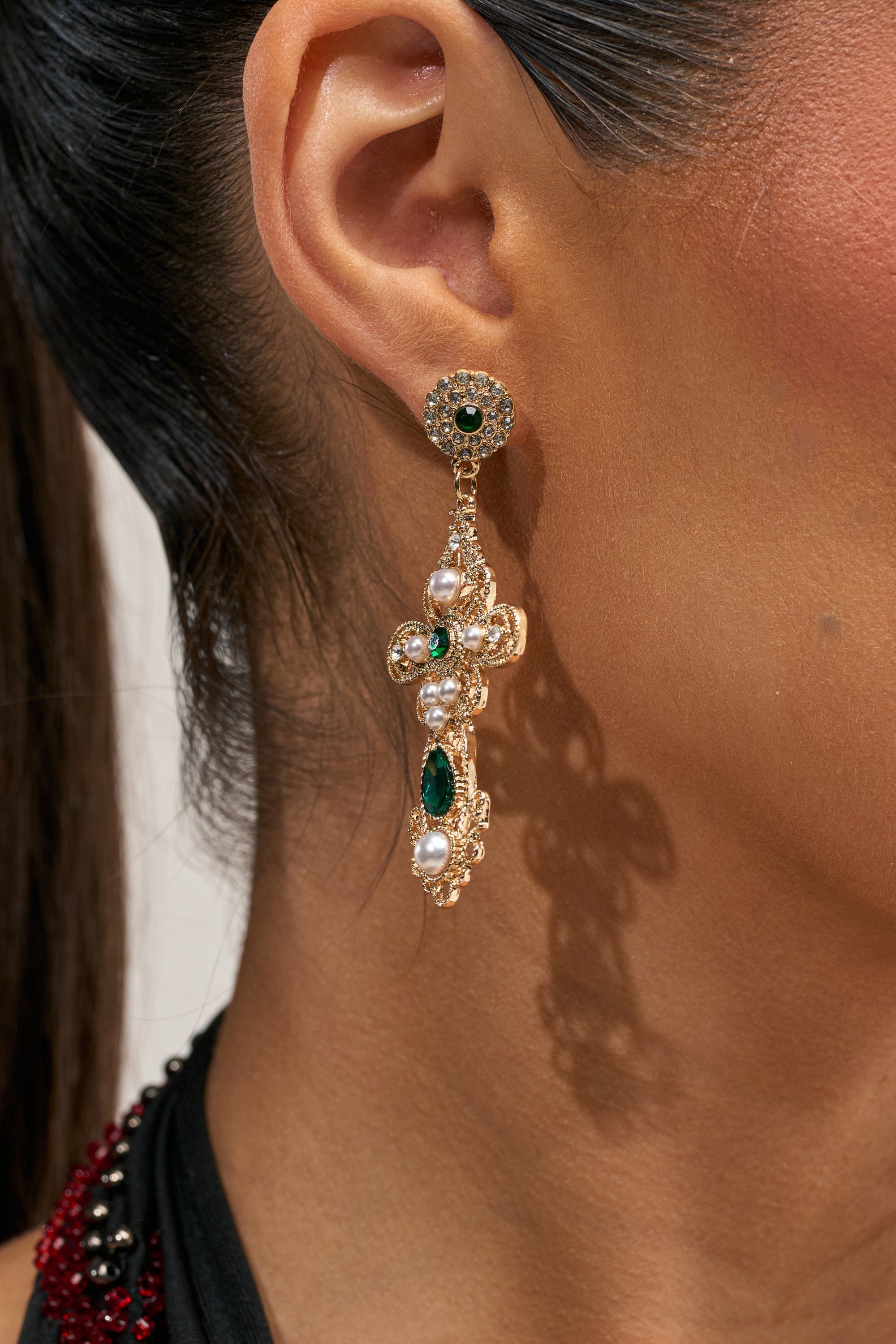 EMERALD JEWEL CROSS EARRINGS