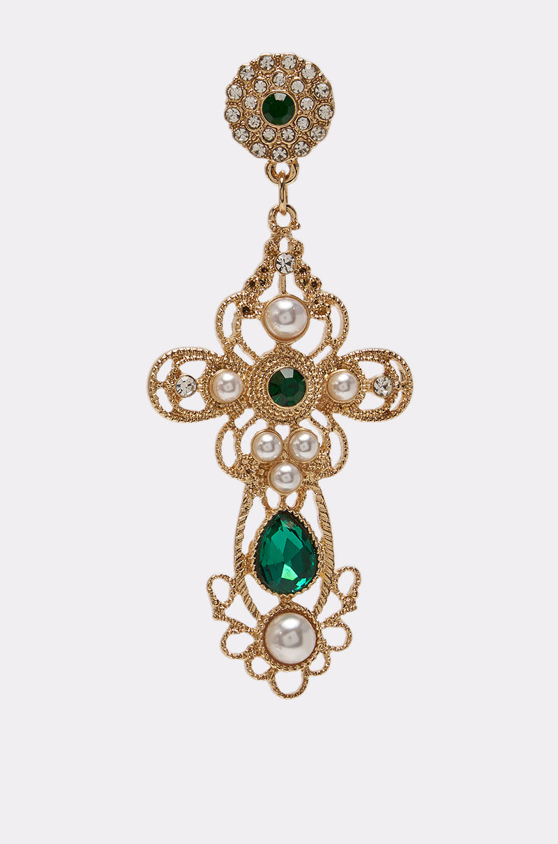 EMERALD JEWEL CROSS EARRINGS
