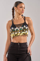 RESORT LIVING SEQUIN CROCHET TOP