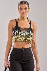 RESORT LIVING SEQUIN CROCHET TOP