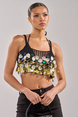 RESORT LIVING SEQUIN CROCHET TOP