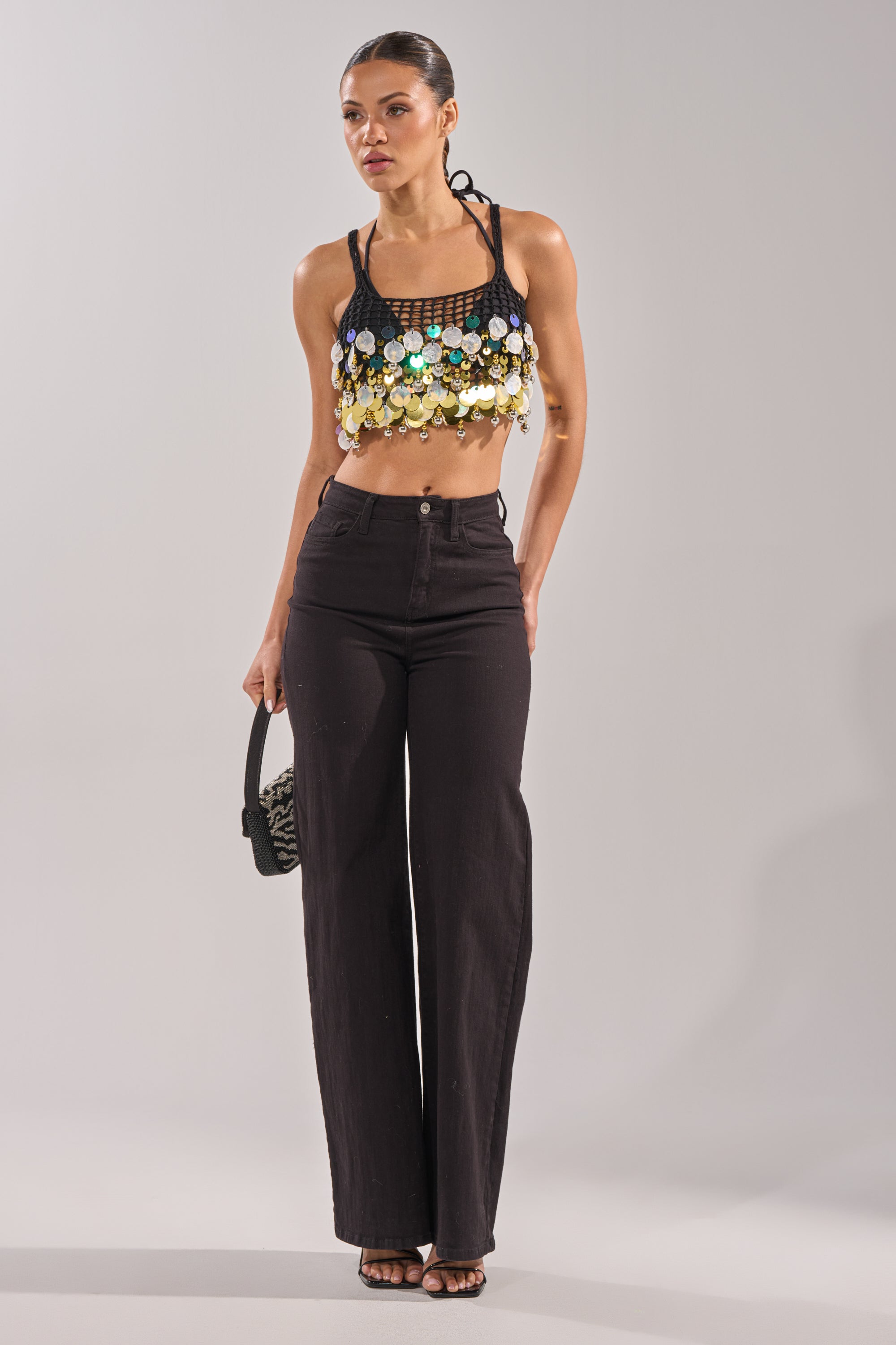 RESORT LIVING SEQUIN CROCHET TOP
