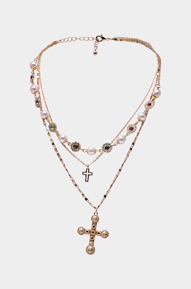 LIKE A PRAYER GOLD CROSS NECKLACE