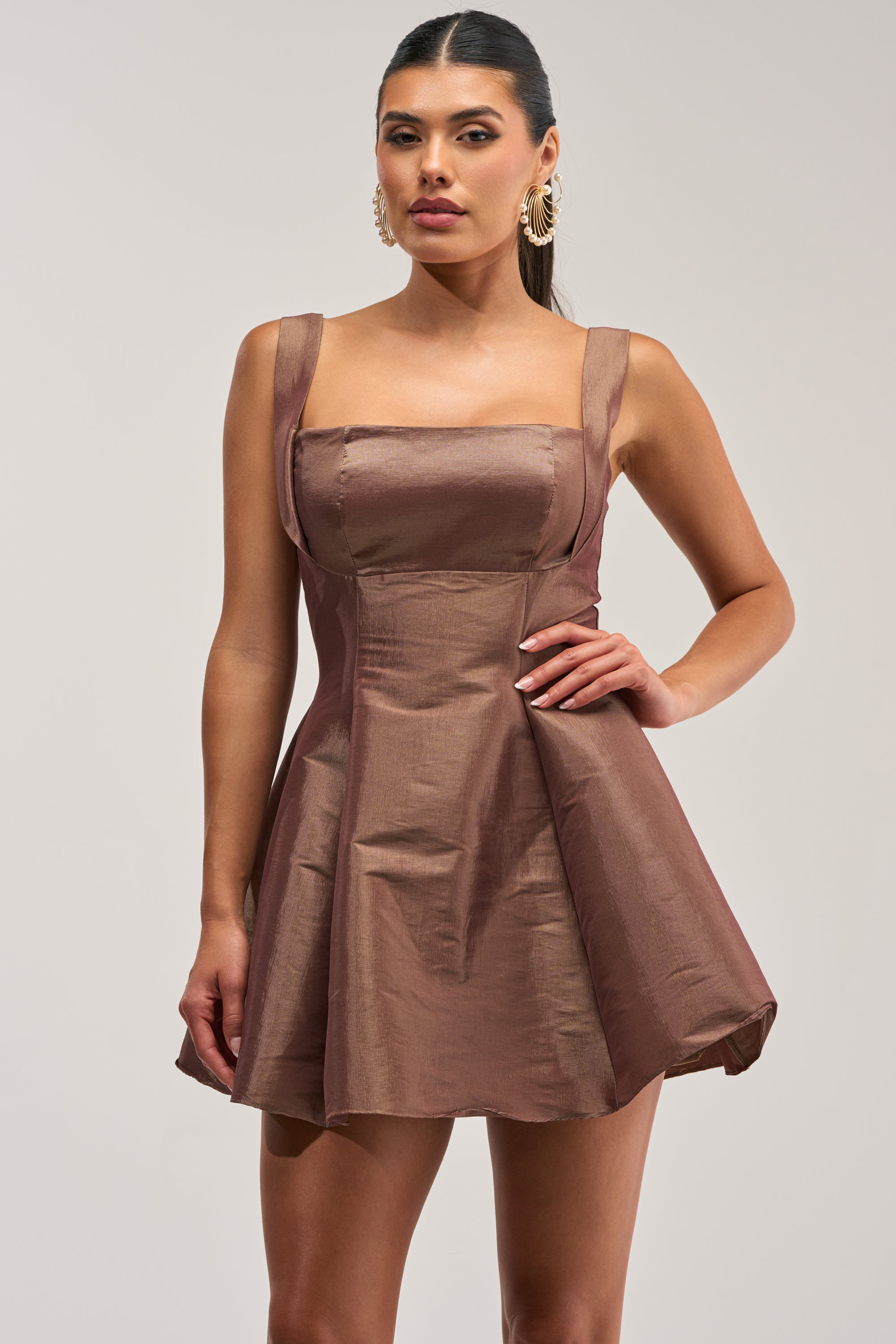BEST TIME OF THE YEAR SATIN MINI DRESS IN MOCHA