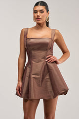 BEST TIME OF THE YEAR SATIN MINI DRESS IN MOCHA
