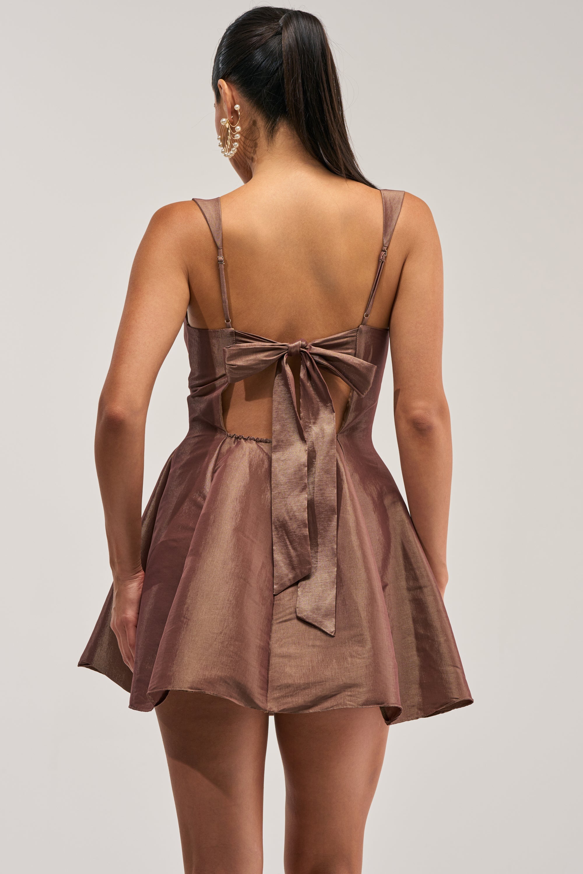 BEST TIME OF THE YEAR SATIN MINI DRESS IN MOCHA