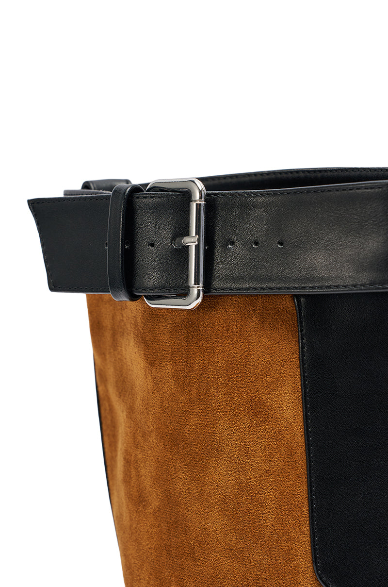 AZALEA WANG DALILA COLOR BLOCKED FLATFORM BOOT IN COGNAC