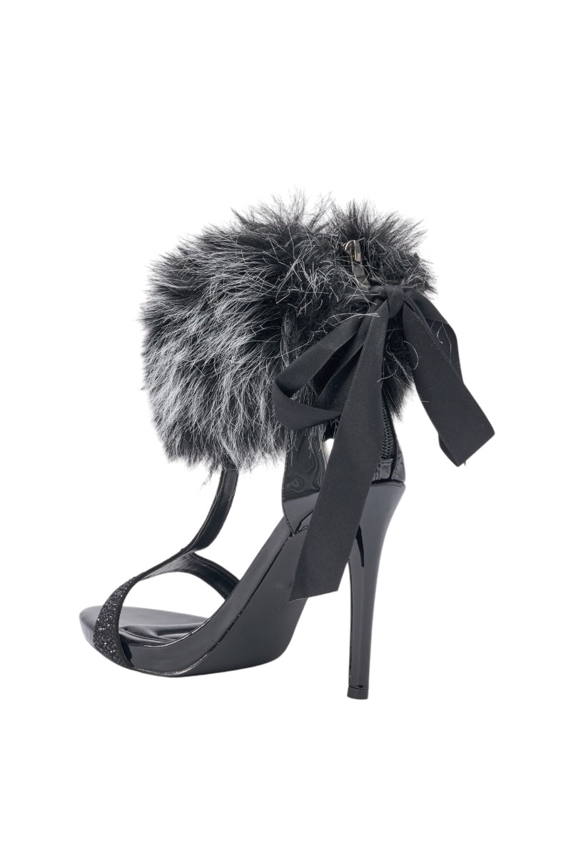AZALEA WANG DARLING BLACK FUR STILETTO SANDAL